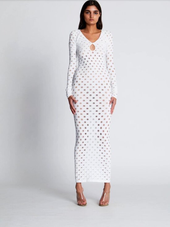 Maisie Wilen Dresses & Skirts - Maisie Wilen Made in Los Angeles Perforated Long Sleeve Gown Size 0/S